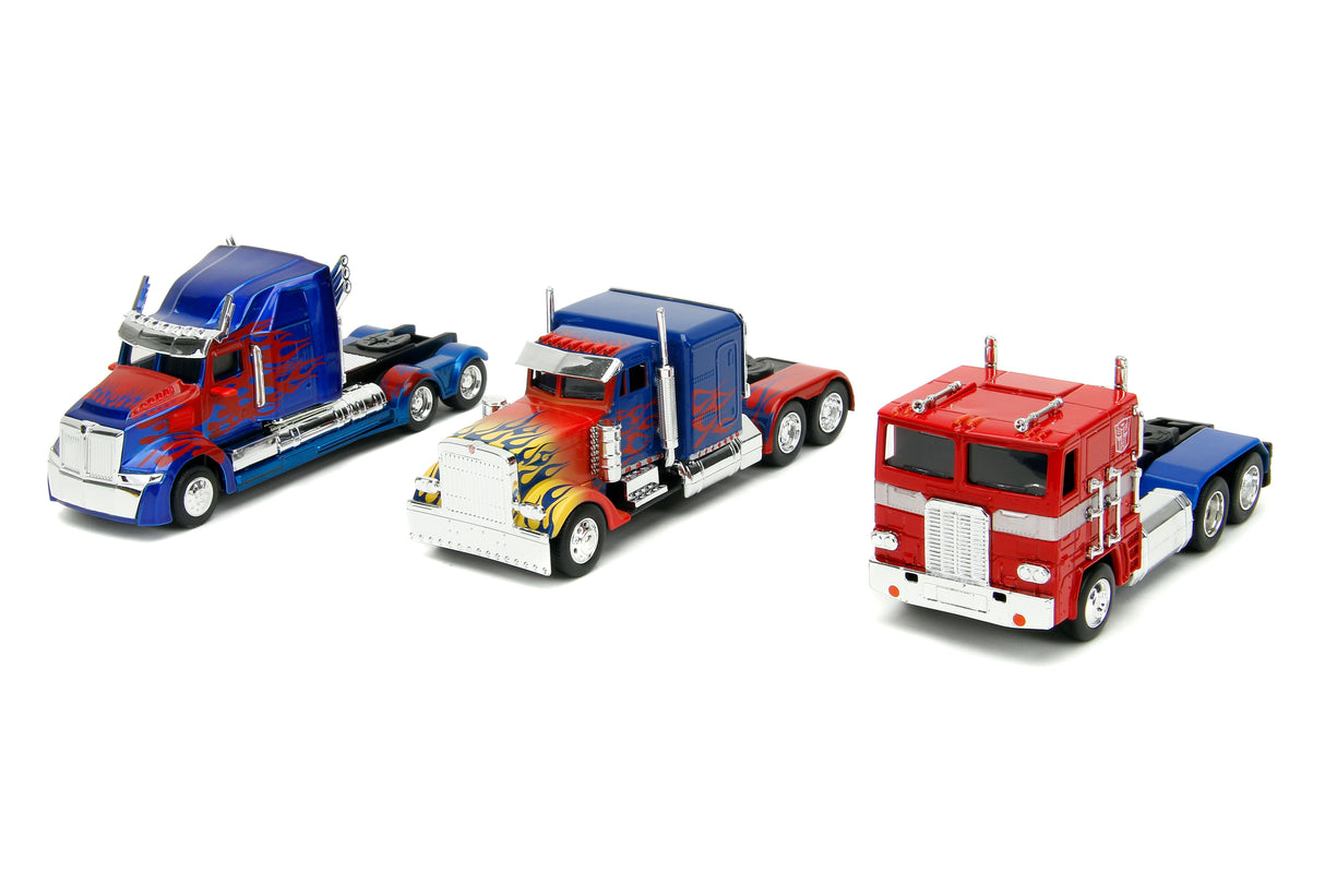 Jada Die Cast Collectables - 1:32 Transformers Optimus Prime 3 Car Collectors Set