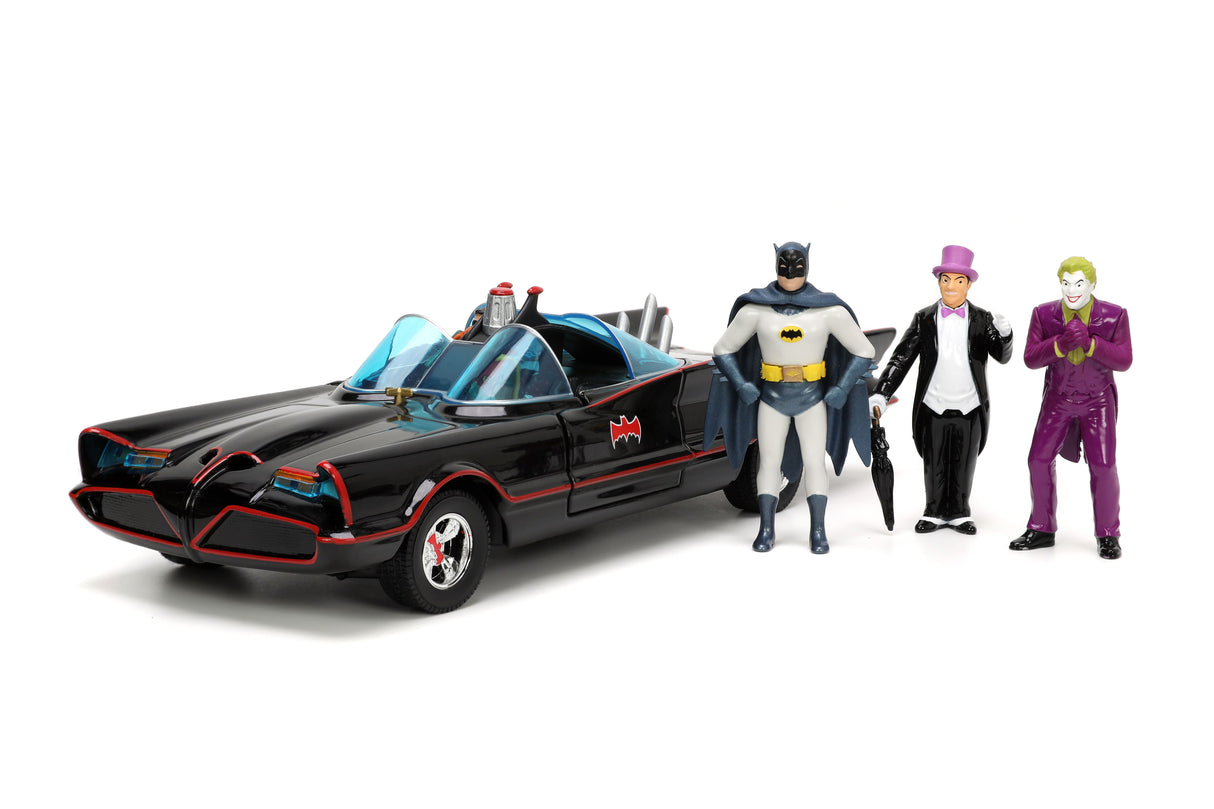 Jada Die Cast Collectables - 1:24 1966 Batmobile with Batman Robin Penguin and Joker Figures