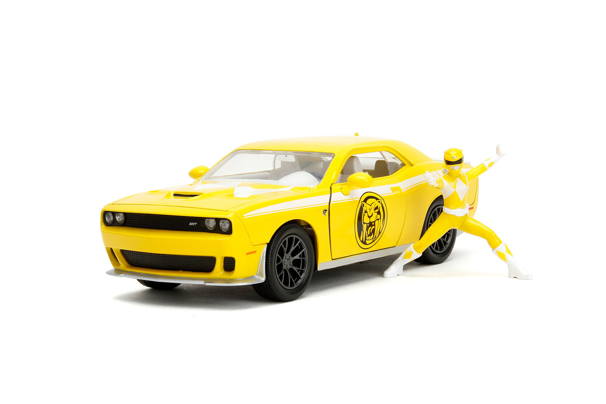 Jada Die Cast Collectables - 1:24 Hollywood Rides 2015 Dodge challenger With Yellow Power Ranger