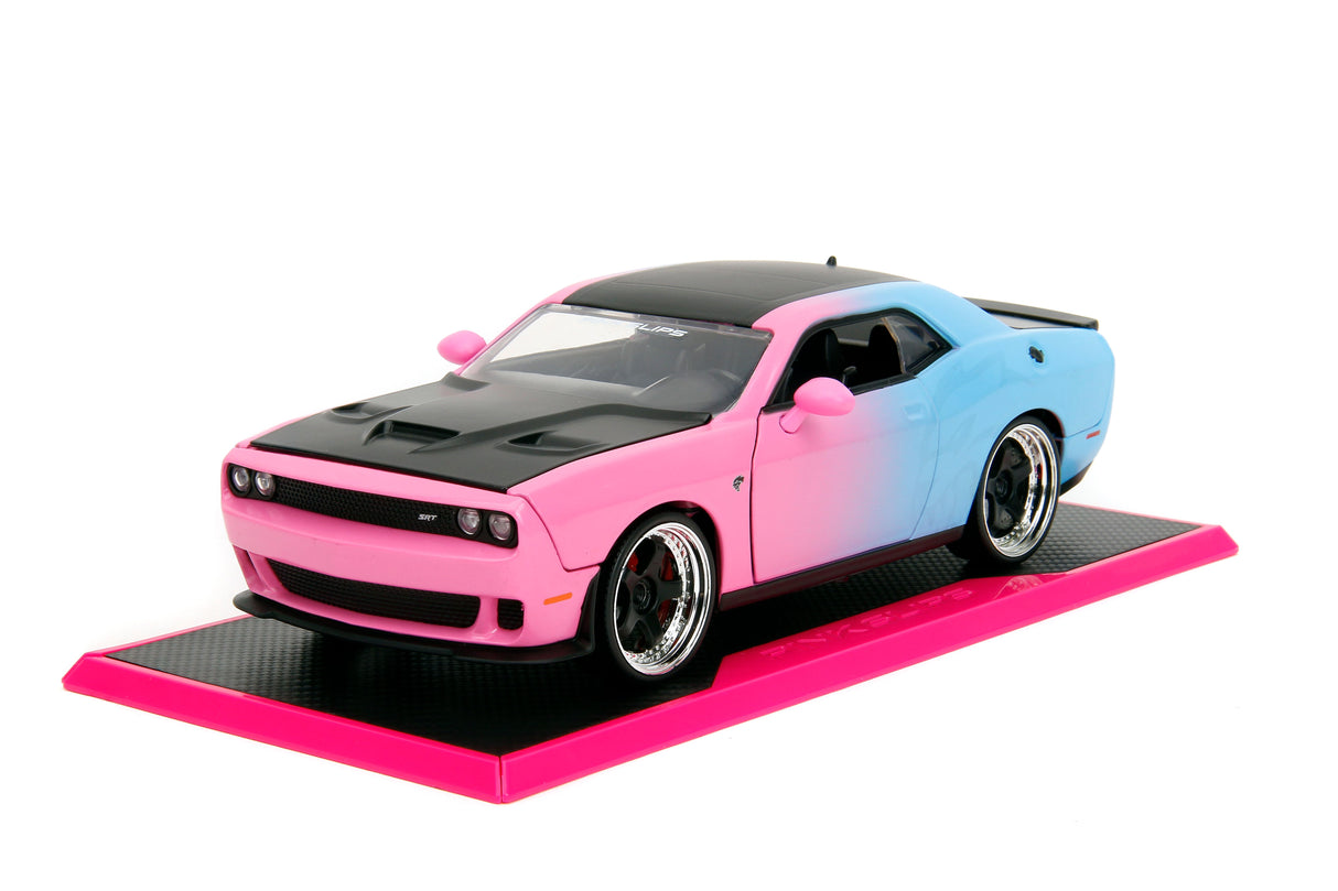 Jada Die Cast Collectables - 1:24 Pink Slips 2015 Dodge Challenger - Primer Blue and Candy Pink
