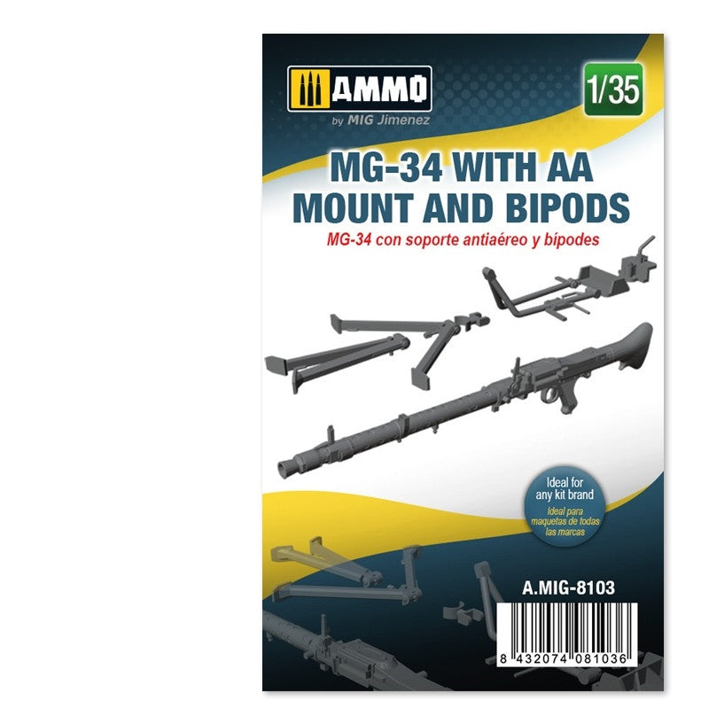 3D PRINTED MG-34 with AA Mount and Bipods 1/35