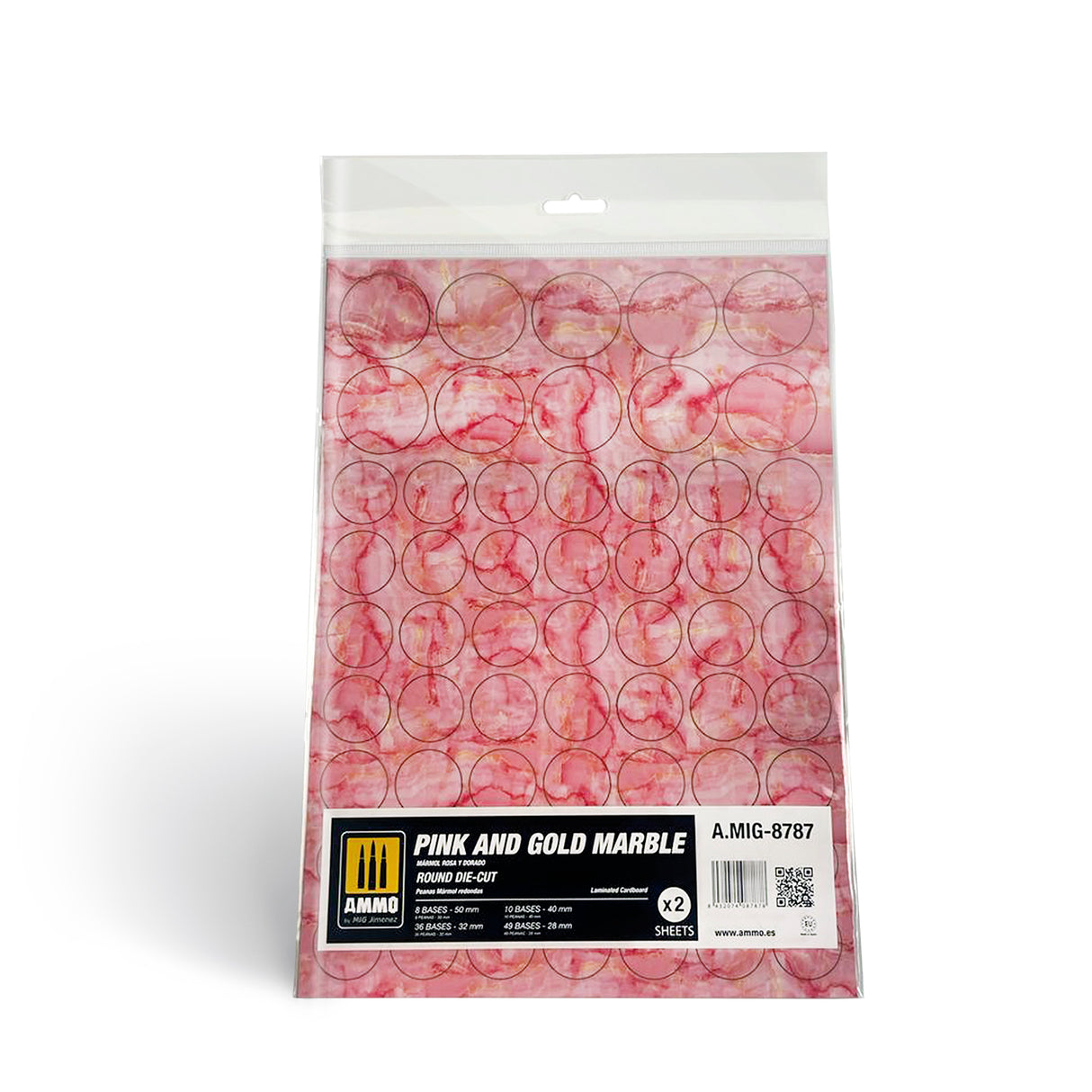 Pink and Gold Marble. Round die-cut for Bases for Wargames