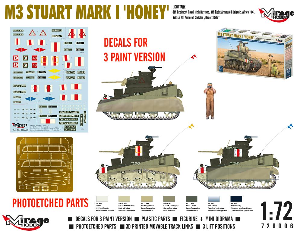 Mirage Hobby 1/72 M3 Stuart Mark I Honey Kit 720006