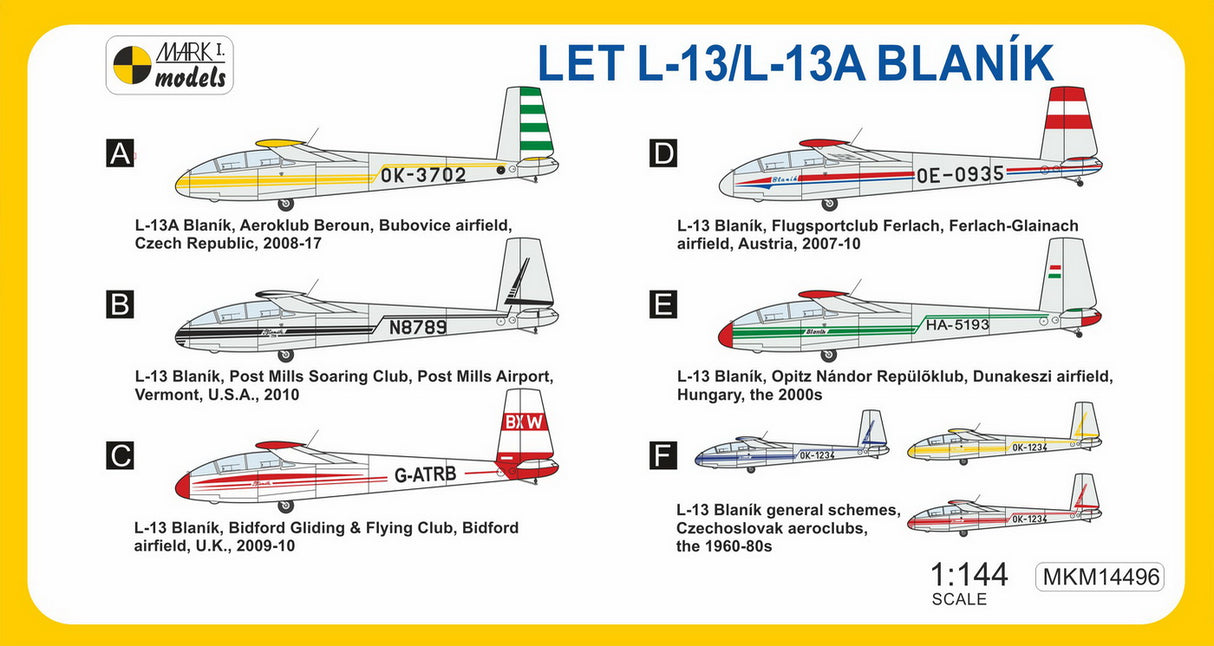 Mark 1 Models 1/144LET L-13/L-3A Blanik Glider Kit 14496