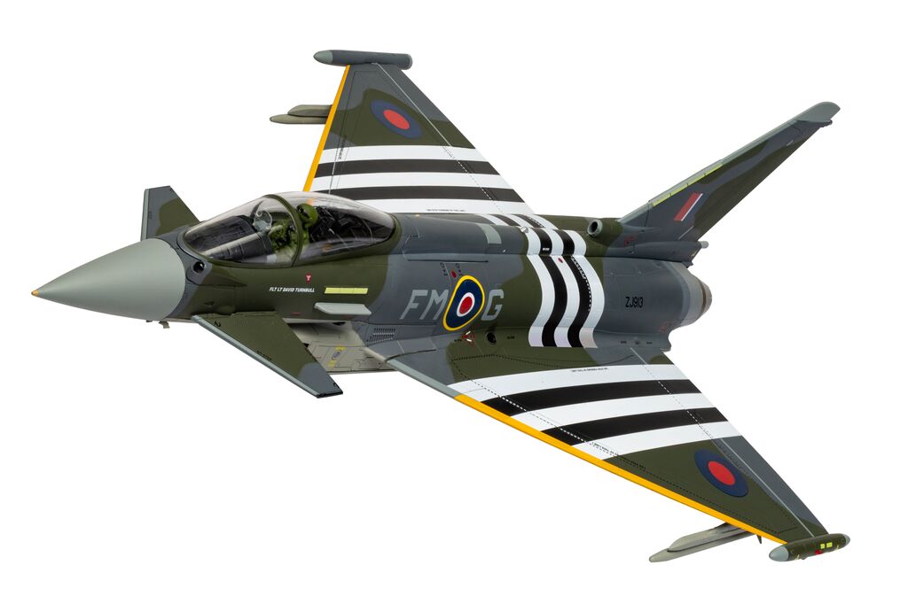 Corgi Eurofighter Typhoon FGR4 ZJ913 FM-G Moggy Flt Lt David Turbo Turnbull RAF No.29 Sqn Coningsby June 6th 2024 2024 D-Day Anniversary Display Scheme 1:48 AA29004