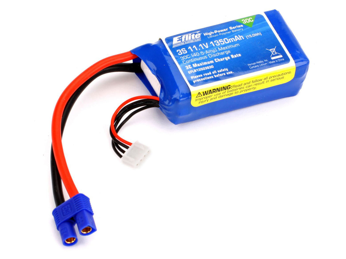 1350mAh 3S 11.1V 30C LiPo 13AWG EC3