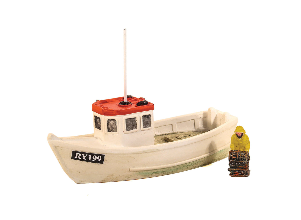 Lobster Boat (Red Roof) With Fisherman - L-100mm/W-36mm