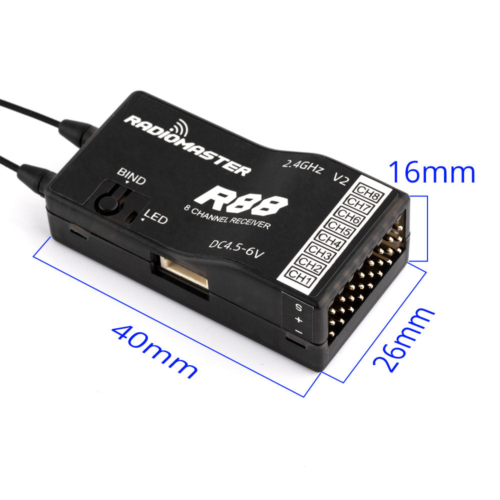 RadioMaster - R88 V2 8ch Frsky D8 / D16 and Futaba SFHSS Compatible PWM / Sbus Receiver