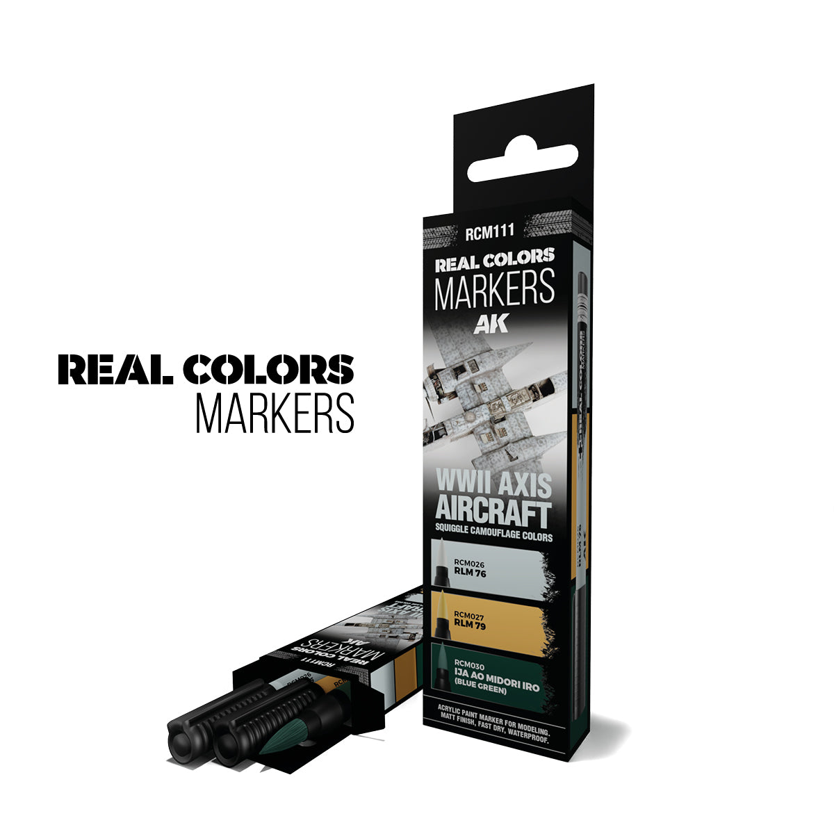 AK Interactive WWII AXIS AIRCRAFT SQUIGGLE CAMOUFLAGE COLOURS - SET 3 REAL COLOUR MARKERS RC1111