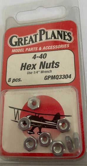 Great Planes Hex Nuts 4-40 (8) (Box 20)