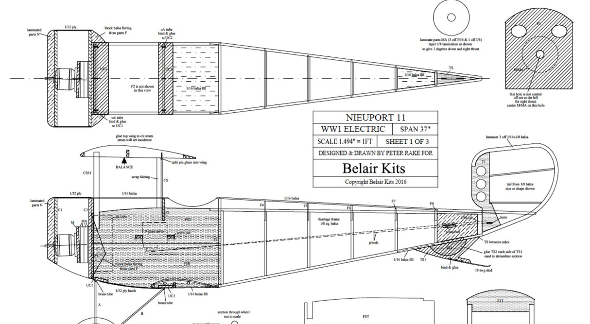 Slec/Belair Nieuport 11 - electric scale kit 37 inch