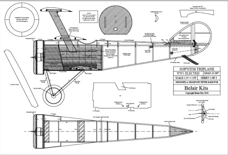Slec/Belair Sopwith Triplane - electric scale 35.99 inch kit