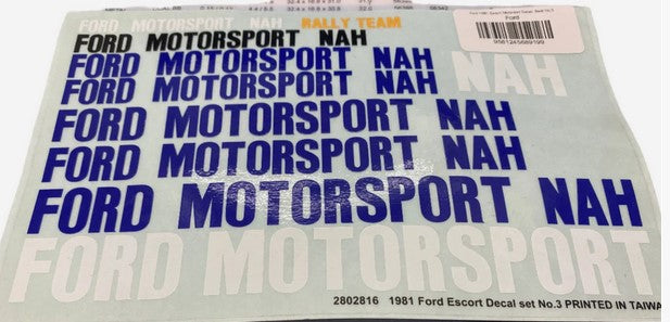 Ford 1981 Escort Motorsort DecaL Seet No.3