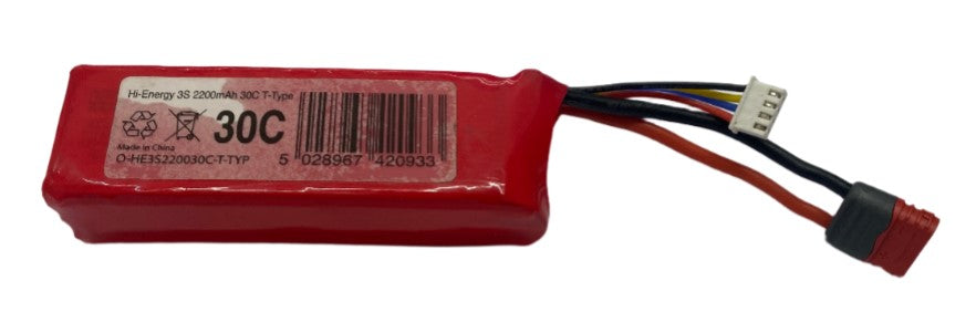 Hi-Energy 3S 2200mAh 30C T-Type (Deans) Connector - SECOND HAND