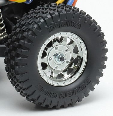 Tamiya BBX Block Pin (Rough Ride) Tyres with chrome wheels -Pair
