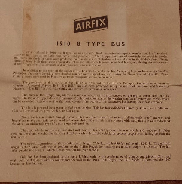 Airfix 1/32 1910 B Type Bus (Old Bill) Kit - SECOND HAND
