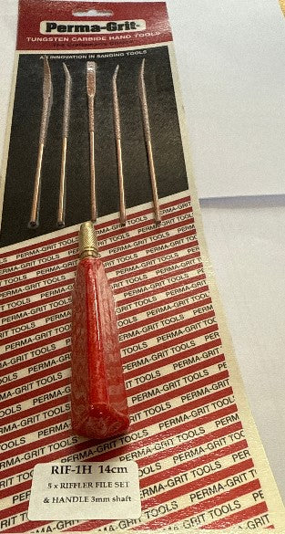 Perma-Grit Riffler File Set with Handle RiF-1H 14cm
