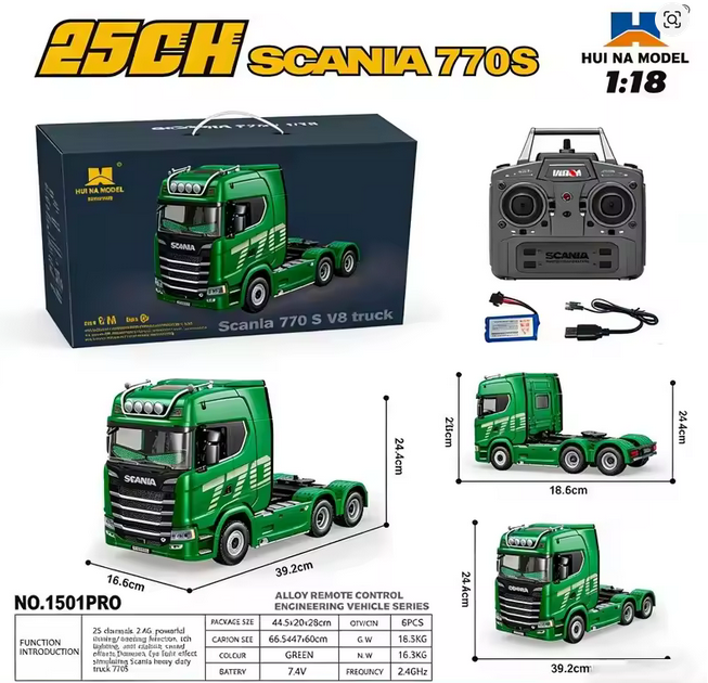 HUINA SCANIA 770S RC HAULAGE TRUCK Green RTR - Pre Order - Comming Soon