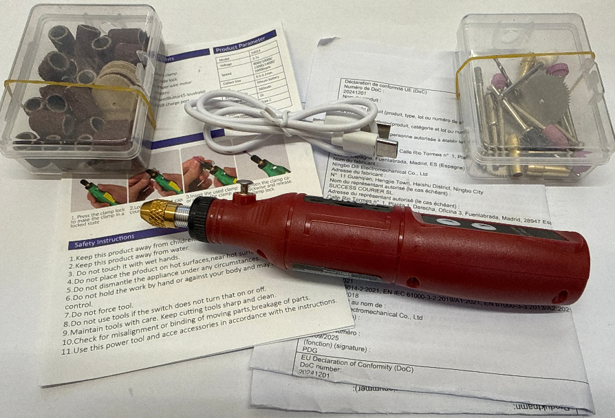 Mini Cordless Grinder/Drill & USB Charge Cable - Red