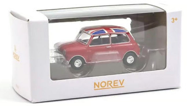 Norev Mini Jet Car Die Cast Collectables - 1:54 1964 Mini Cooper S -Tartan Red with Flag on Roof