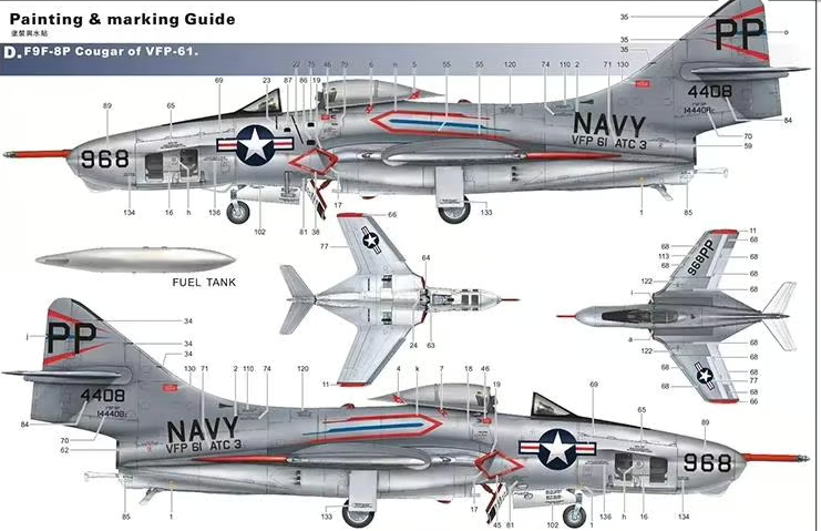 Kitty Hawk 1/48 F9F-8/F9F-8P Cougar 2 in 1 Model Kit KH80127