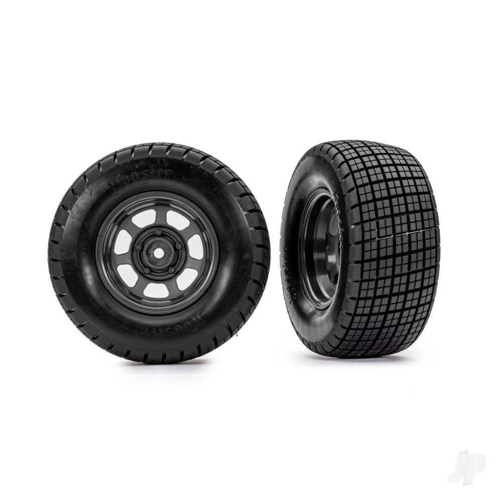 Tyres & wheels assembled glued (dirt oval graphite gray wheels Hoosier tyres foam inserts) (2) (2WD front only)