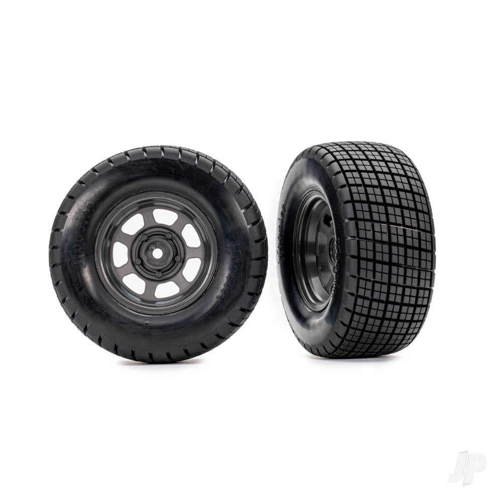 Tyres & wheels assembled glued (dirt oval graphite gray wheels Hoosier tyres foam inserts) (2) (4WD front/rear 2WD rear only)