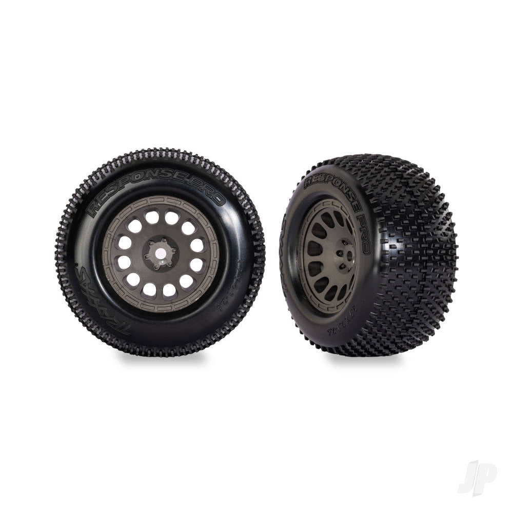 Traxxas Tyres & wheels assembled (charcoal grey wheels dual profile (2.1 outer 2.6 inner) Response Pro tyres foam inserts) (2)