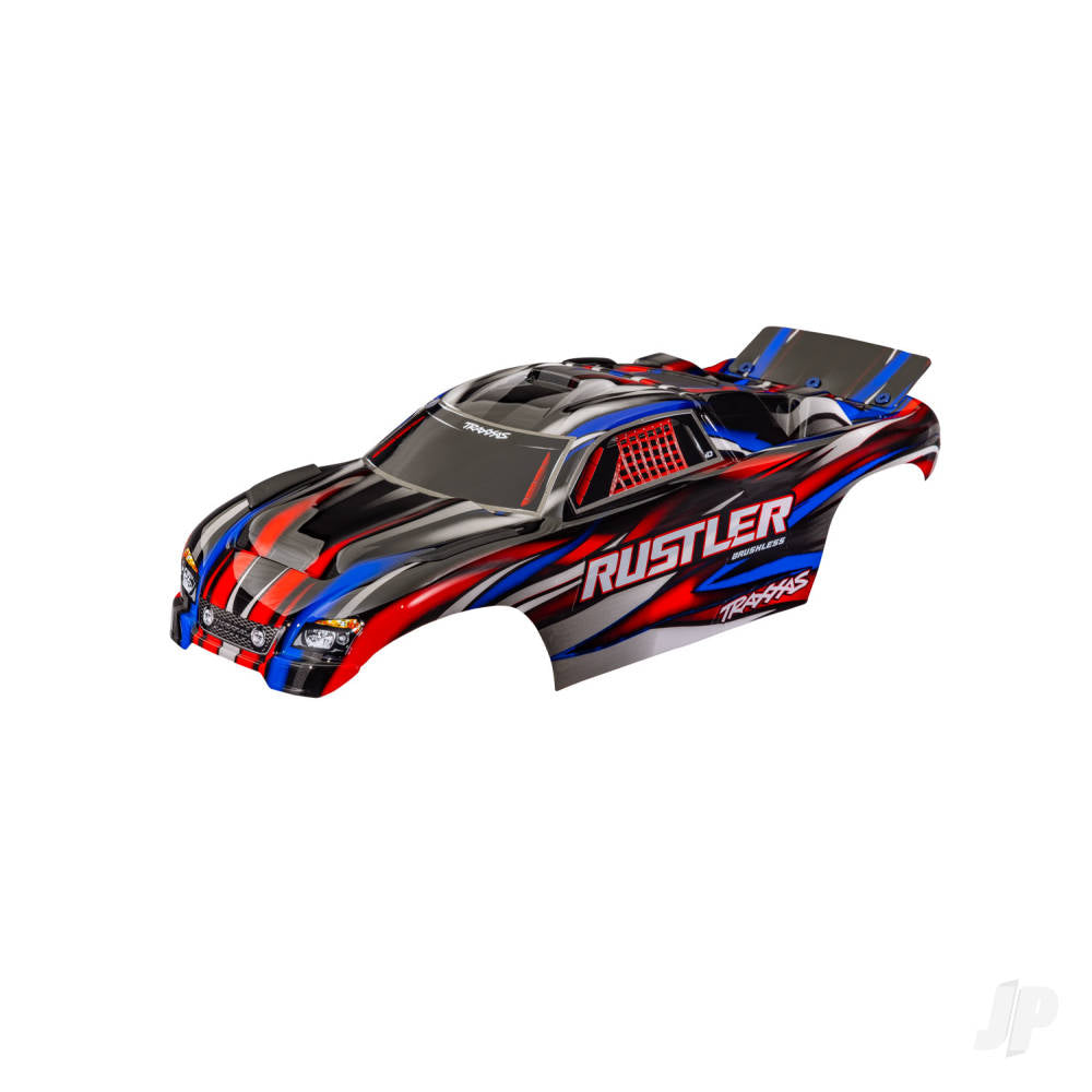 Body Rustler (also fits Rustler VXL) red (painted decals applied) (assembled with front & rear body mounts for clipless mounting)