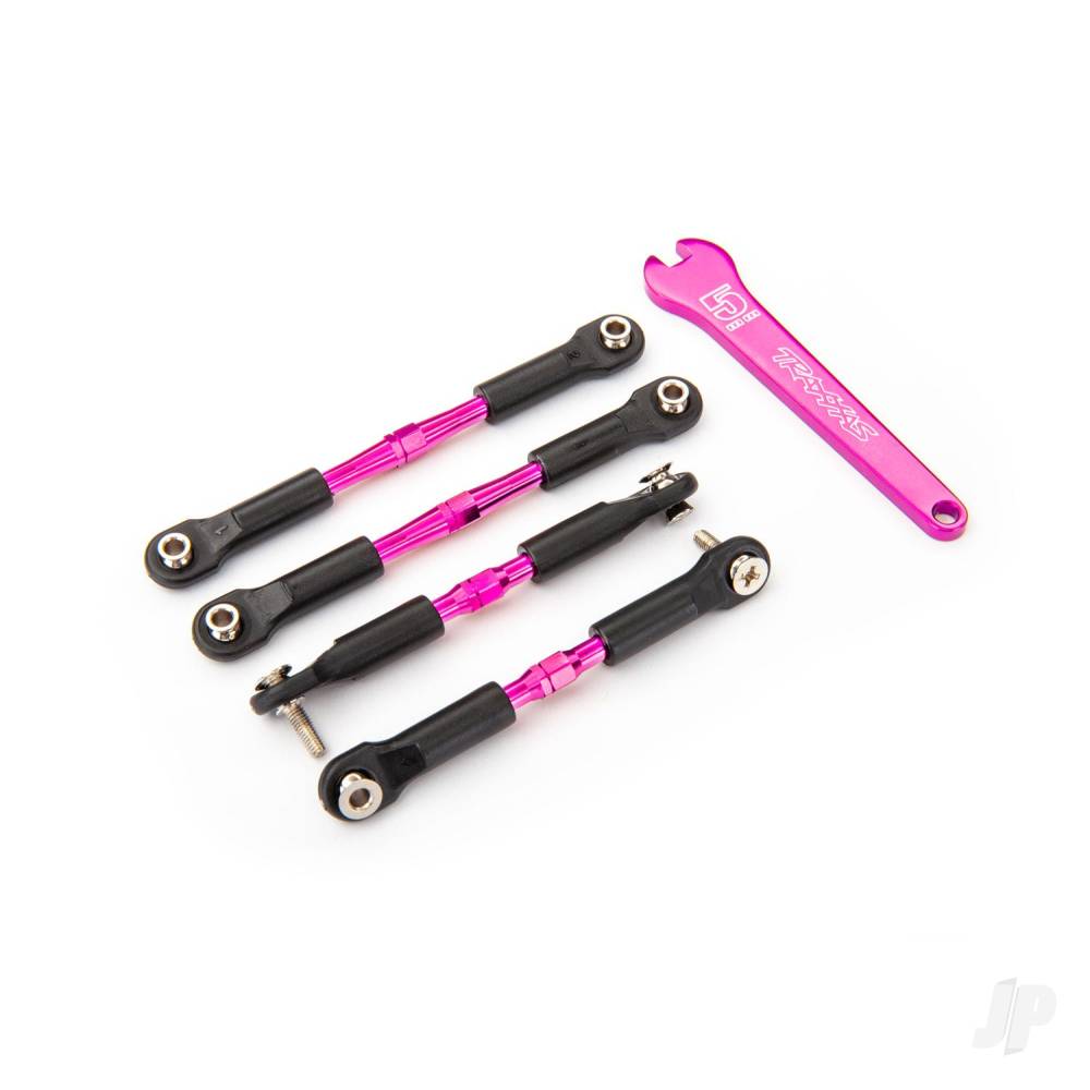 Turnbuckles aluminium (pink-anodised) camber links front 39mm (2) rear 49mm (2) (assembled w/rod ends & hollow balls)/ wrench