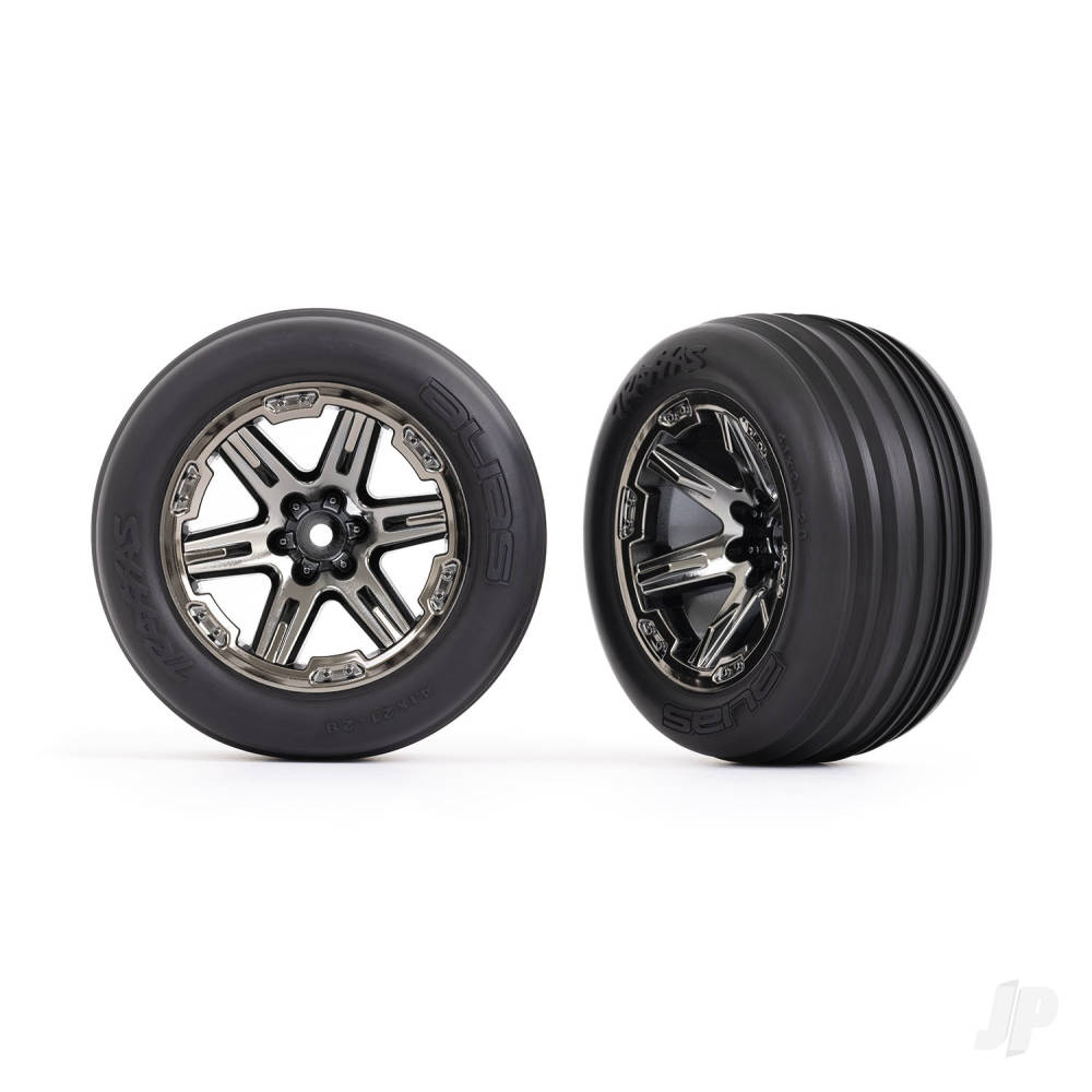 Tyres & wheels assembled glued (2.8in) (RXT black chrome wheels ribbed Tyres foam inserts) (electric front) (2)