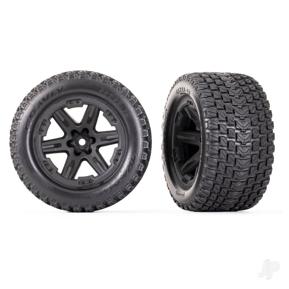 Tyres & wheels assembled glued (2.8) (RXT black wheels Gravix tyres foam inserts) (4WD electric front/rear 2WD electric front only) (2) (TSM rated)
