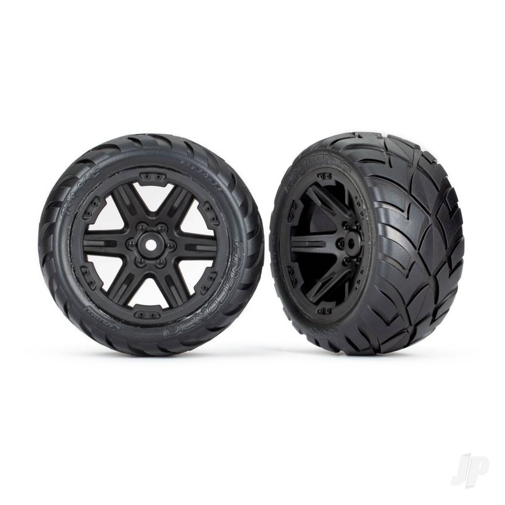 Tyres & wheels assembled glued (2.8in) (RXT black wheels Anaconda tyres foam inserts) (2WD electric rear) (2) (TSM rated)