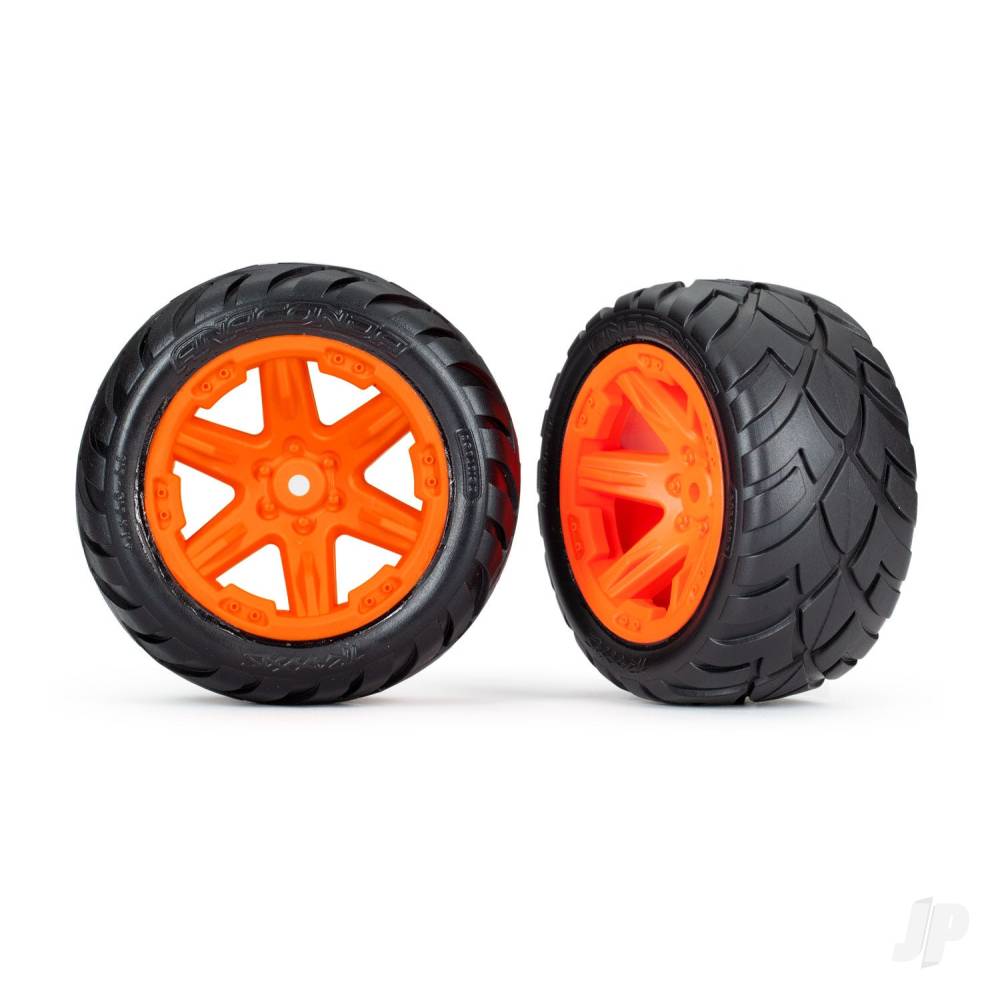Tyres & wheels assembled glued (2.8in) (RXT orange wheels Anaconda tyres foam inserts) (2WD electric rear) (2) (TSM rated)