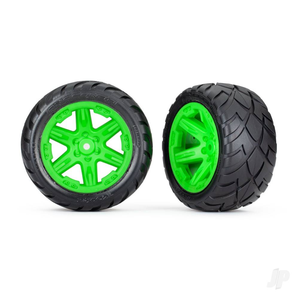 Tyres & wheels assembled glued (2.8in) (RXT green wheels Anaconda tyres foam inserts) (2WD electric rear) (2) (TSM rated)