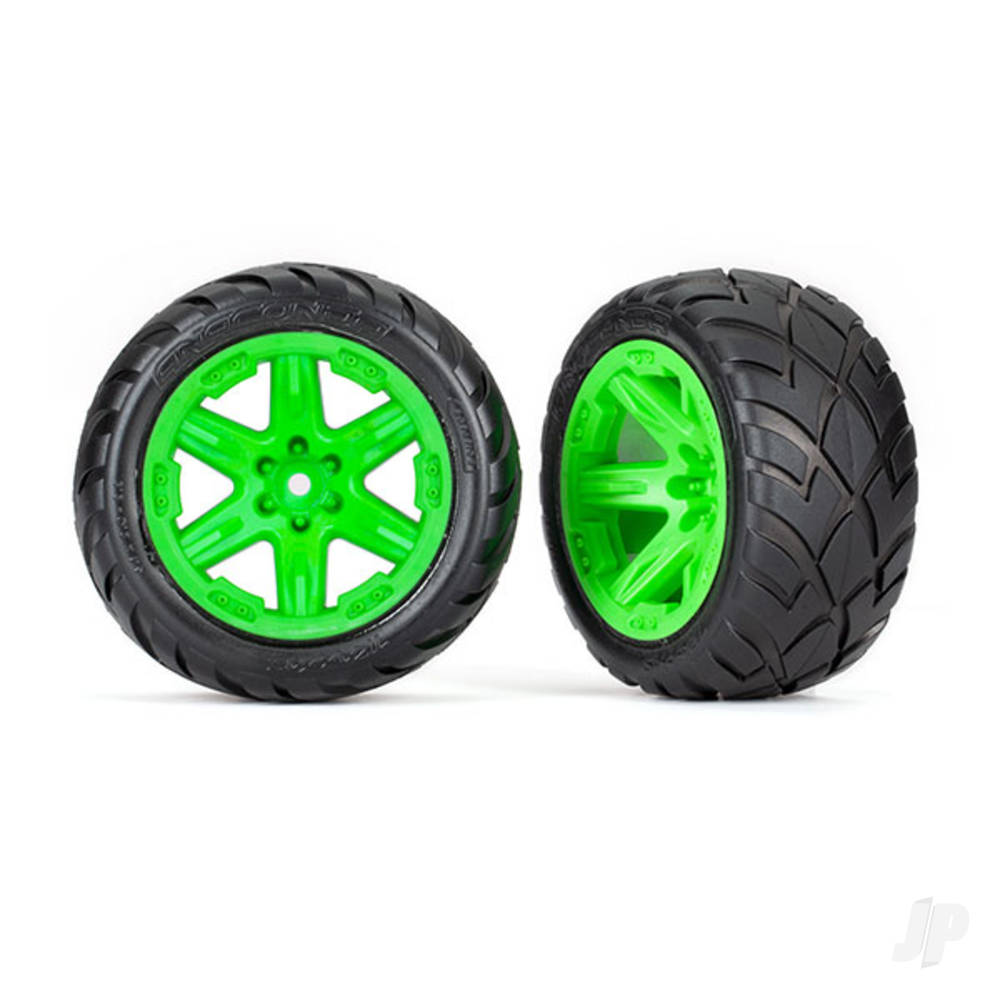 Tyres & wheels assembled glued (2.8in) (RXT green wheels Anaconda tyres foam inserts) (4WD electric front/rear 2WD electric front only) (2) (TSM rated)