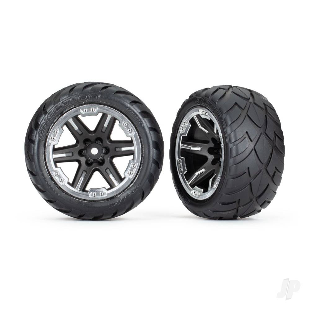 Tyres & wheels assembled glued (2.8in) (RXT black & chrome wheels Anaconda tyres foam inserts) (4WD electric front/rear 2WD electric front only) (2) (TSM rated)