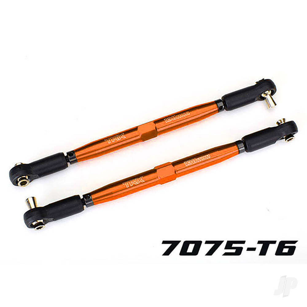 Toe links X-Maxx (Tubes orange-anodised 7075-T6 aluminium stronger than titanium) (157mm) (2)/ rod ends assembled with steel hollow balls (4)/ aluminium wrench 10mm (1)