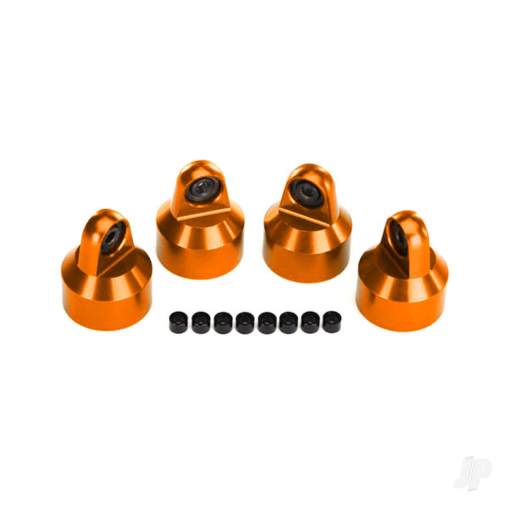 Shock caps aluminium (orange-anodised) GTX shocks (4)/ spacers (8)