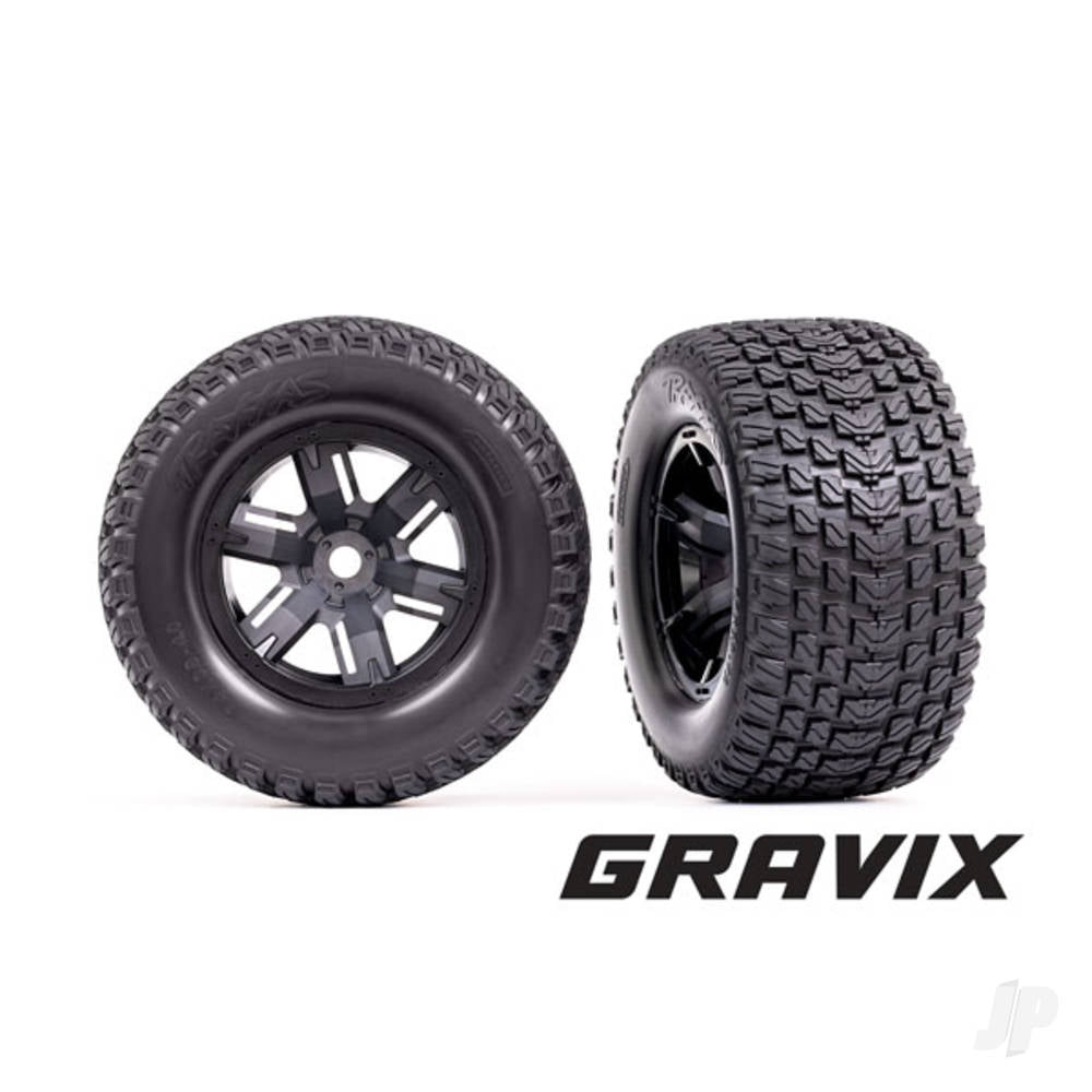 Tyres & wheels assembled glued (X-Maxx black wheels Gravix Tyres foam inserts) (left & right)