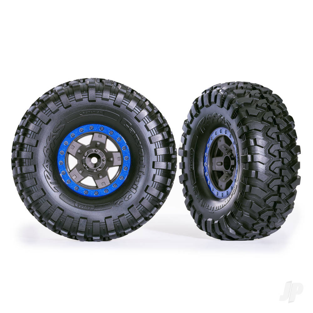 Tyres & wheels assembled glued (TRX-4 Sport 2.2in gray blue beadlock style wheels Canyon Trail 5.3x2.2in Tyres) (2)