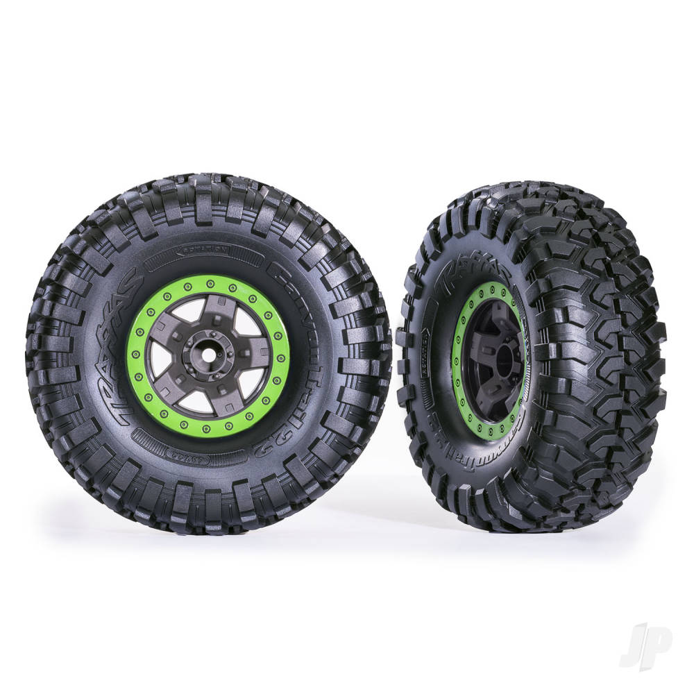 Tyres & wheels assembled glued (TRX-4 Sport 2.2in gray green beadlock style wheels Canyon Trail 5.3x2.2in Tyres) (2)