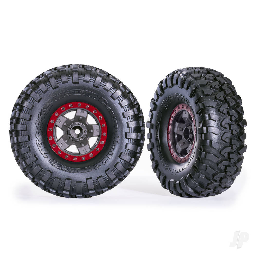 Tyres & wheels assembled glued (TRX-4 Sport 2.2in gray red beadlock style wheels Canyon Trail 5.3x2.2in Tyres) (2)