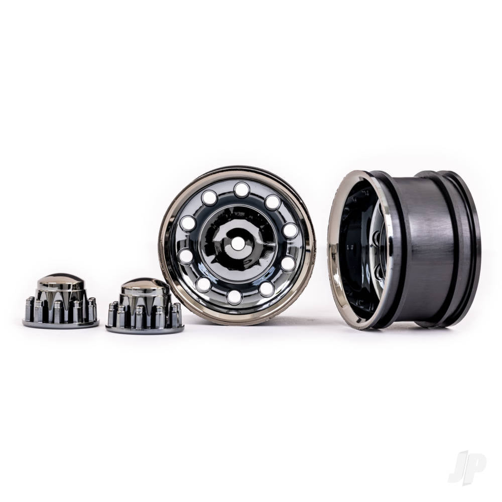 Wheels TRX-6 Big Rig 2.2in (black chrome) (rear) (2)/ centre caps (black chrome) (2)