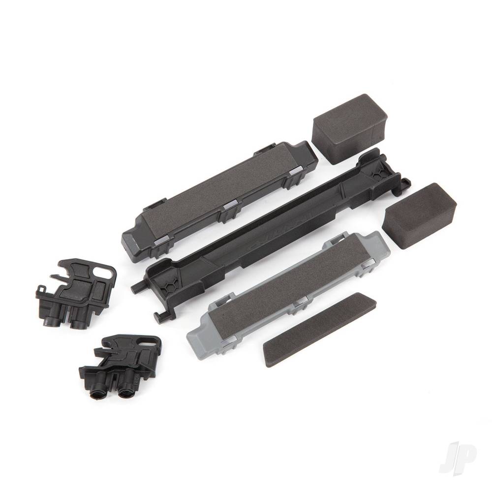 Battery hold-down/ mounts (front & rear)/ battery compartment spacers/ foam pads (fits Maxx with extended chassis (352mm wheelbase))