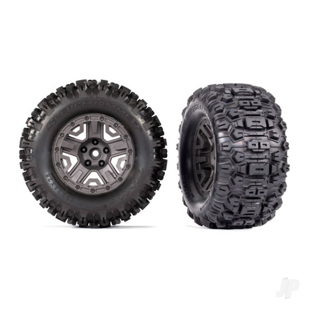 Tyres & wheels assembled glued (charcoal gray 2.8in wheels Sledgehammer Tyres foam inserts) (2) (TSM rated)
