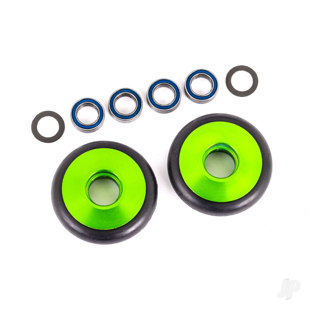 Wheels wheelie bar 6061-T6 aluminium (green-anodised) (2)/ 5x8x2.5mm ball bearings (4)/ o-rings (2)/ 5x8x0.3mm TW (2)