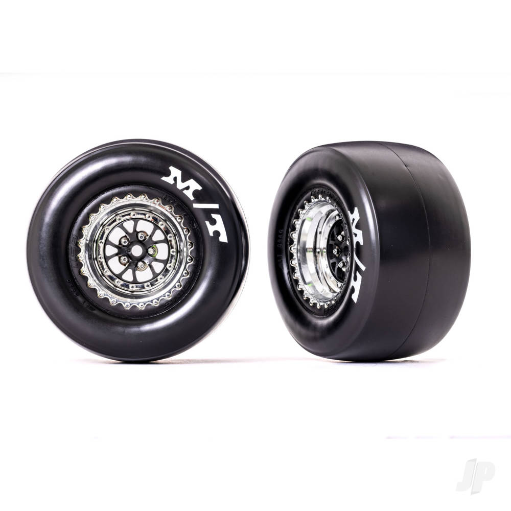 Tyres & wheels assembled glued (Weld chrome with black wheels Mickey Thompson Drag Slicks sticky compound foam inserts) (rear) (2)