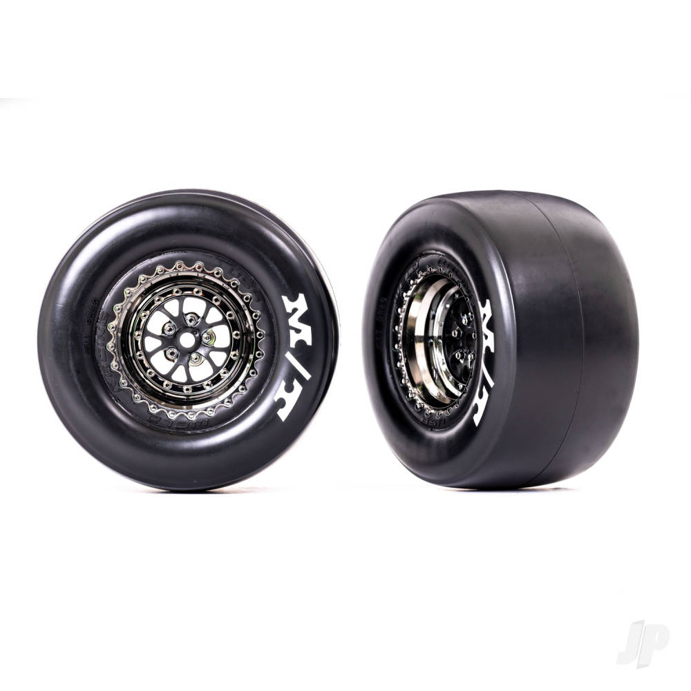 Tyres & wheels assembled glued (Weld black chrome wheels sticky Tyres foam inserts) (rear) (2)