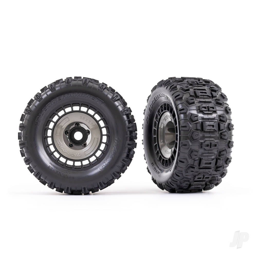 Tyres and wheels assembled glued (3.8in black wheels gray wheel covers Sledgehammer tyres foam inserts) (2)